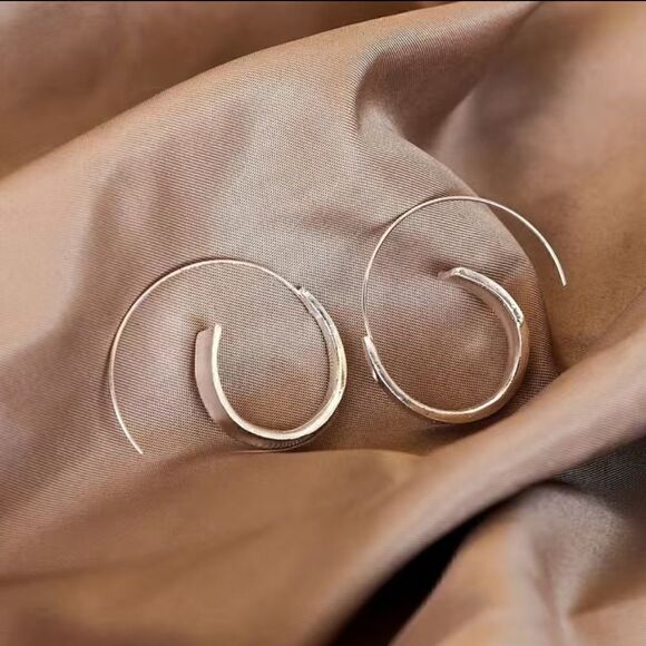 Silver Tone Simple Ring Earrings NWT - Picture 2 of 3